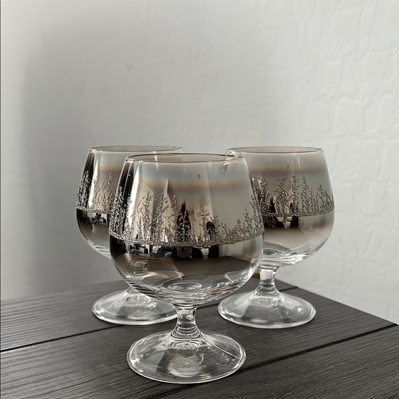 Vintage MCM 1950's Platinum Ombre Fade Snifter Glasses Raised Design (Set of 3) - Picture 3 of 6